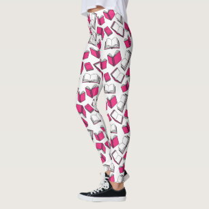 Book Reader Librarian Author Pink White Pattern Leggings