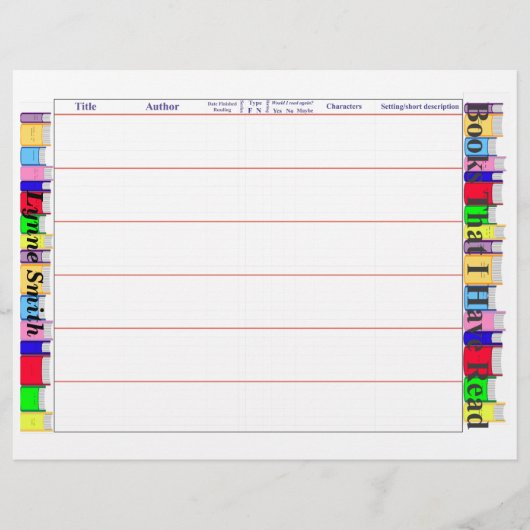 Book Reader Log Page, Personalize (Front)