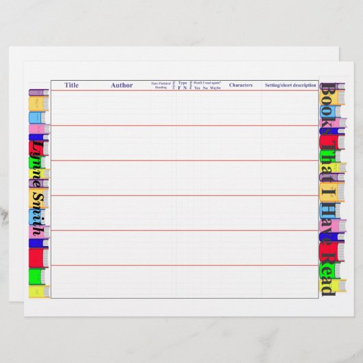 Book Reader Log Page, Personalize (Front/Back)
