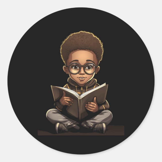 Book Reading Afro African American Reader Bookworm Classic Round Sticker (Front)