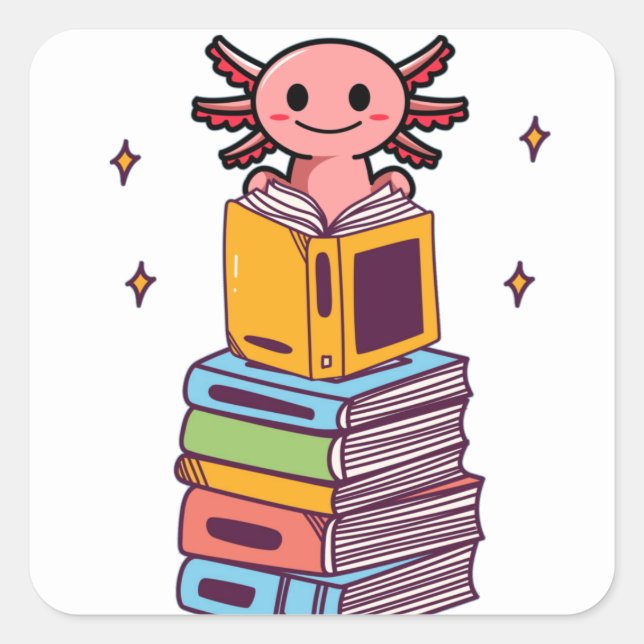 Book Reading Axolotl Square Sticker (Front)