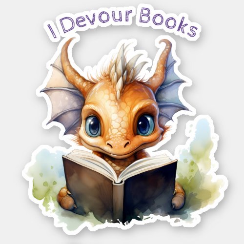   Book Reading Baby Dragon AP88 I DEVOUR Sticker
