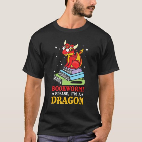 Book Reading Bookworm Dragon Fantasy Saying T_Shirt