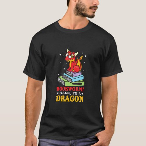 Book Reading Bookworm Dragon Fantasy Saying  T_Shirt
