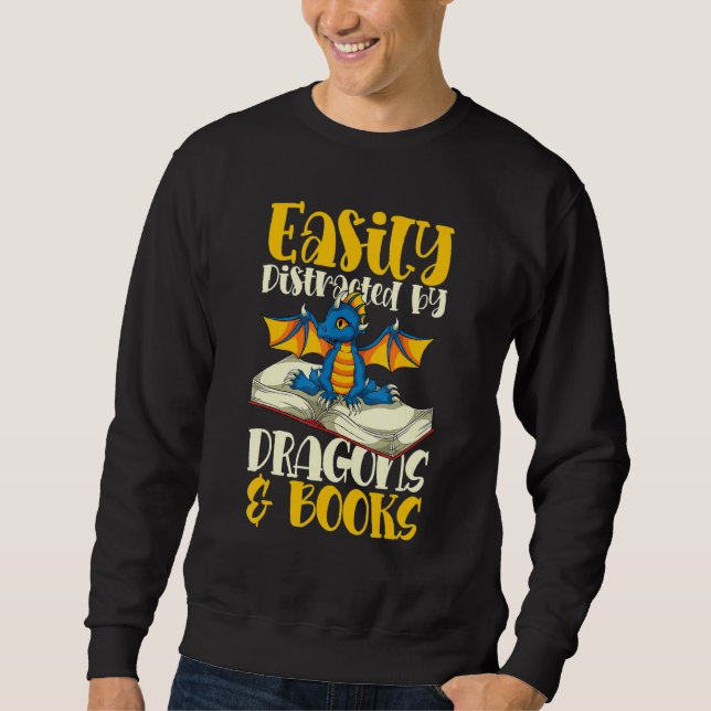Book Reading Fantasy Dragon Librarian  Book Dragon Sweatshirt (Front)