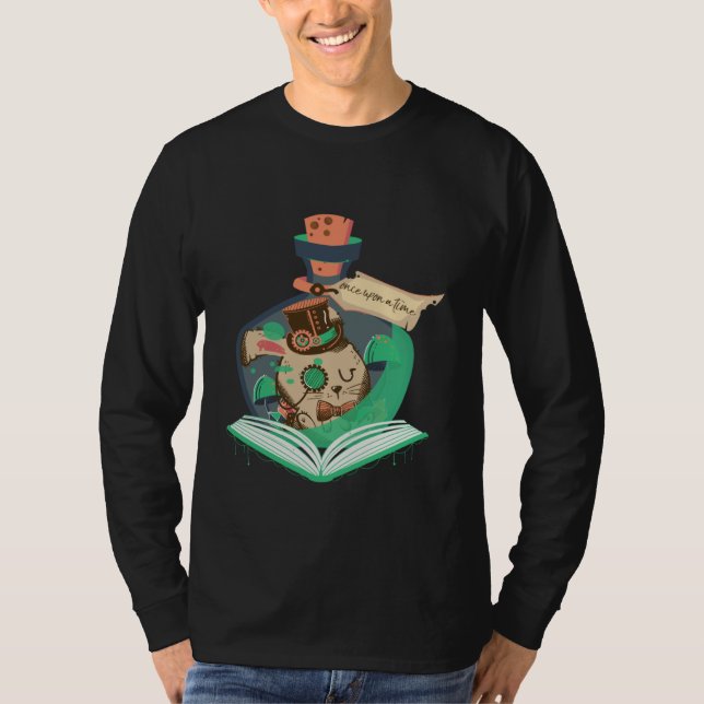 Book Reading Graphic Magic Rabbit Steampunk Magica T-Shirt (Front)