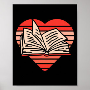 Book Reading Heart Love Retro Gift For Him Her Val Poster