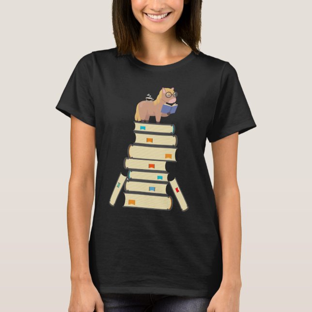 Book Reading Pony Tea Coffee Kawaii Bookworm Horse T-Shirt (Front)