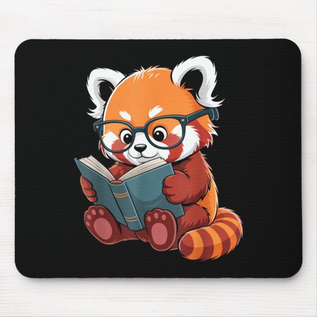 Book reading red panda reader animal cute red mouse pad (Front)