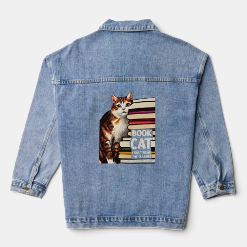 Book Reading Studying Cat Reader Kitten  Denim Jacket