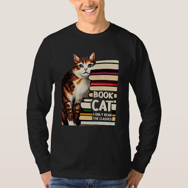 Book Reading Studying Cat Reader Kitten T-Shirt (Front)