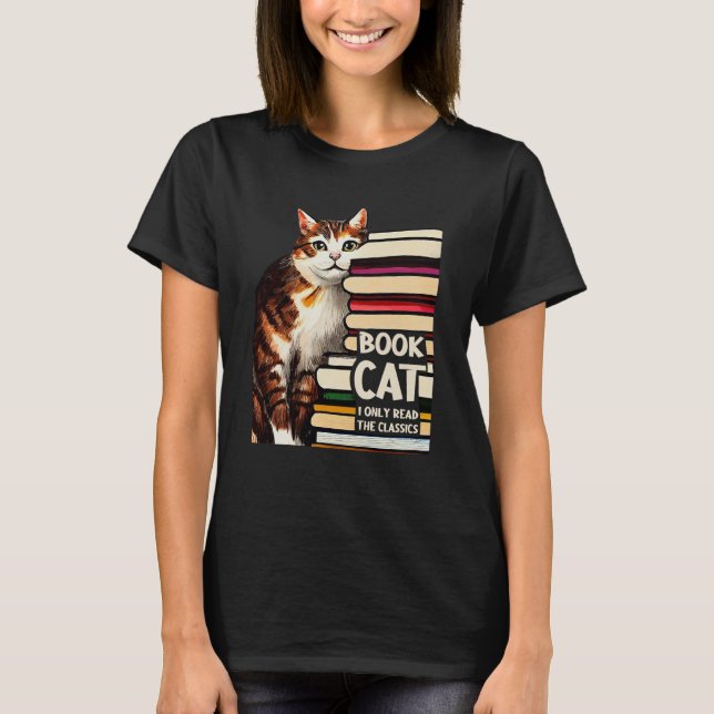 Book Reading Studying Cat Reader Kitten T-Shirt (Front)