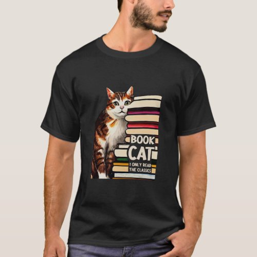 Book Reading Studying Cat Reader Kitten  T_Shirt