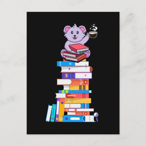 Book Reading Tea Coffee Kawaii Bookworm Koala Postcard