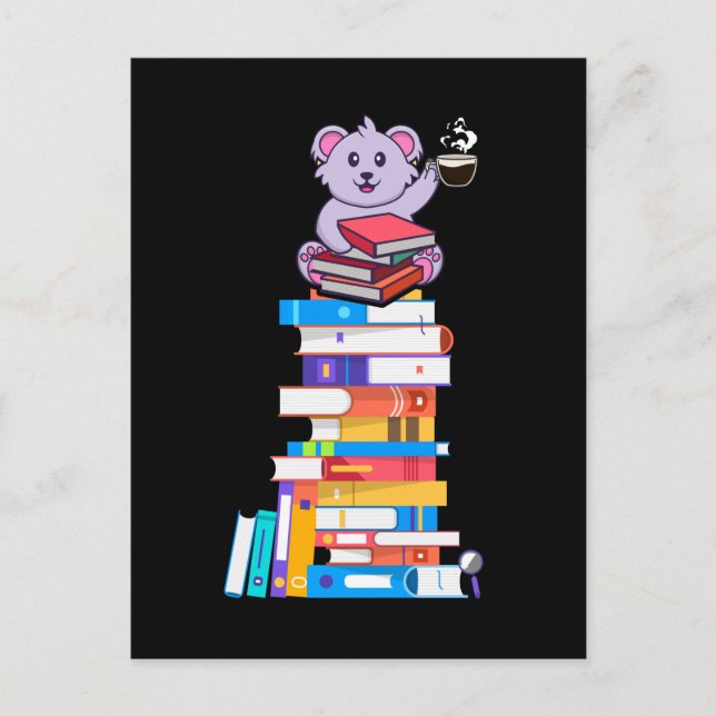 Book Reading Tea Coffee Kawaii Bookworm Koala Postcard (Front)