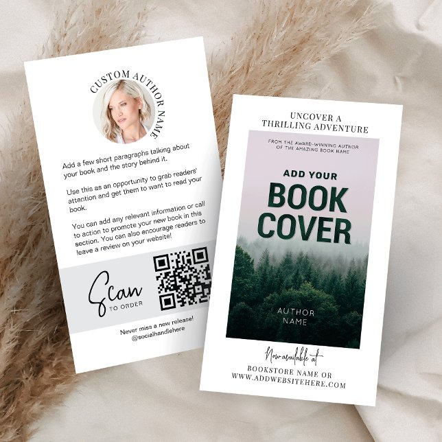 Book Release Author Photo Marketing QR Code Business Card (Minimal book launch promotional business cards with custom book cover and your author photo)
