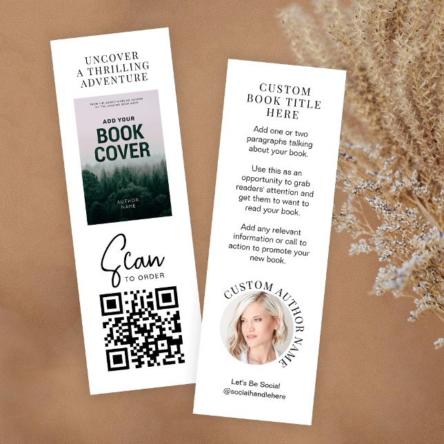 Book Release Promo Author Photo Mini Bookmark Card (Minimalist MINI bookmark design with your custom book cover and author photo)