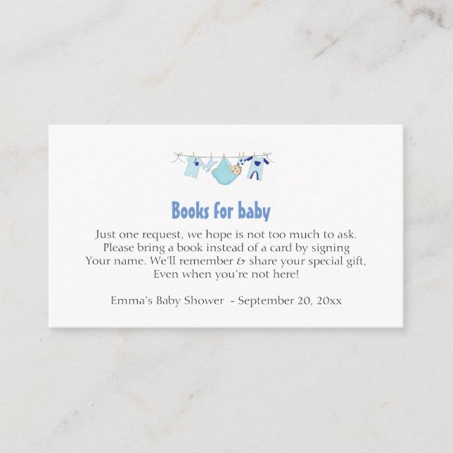 Book Request Baby Shower Blue Invite Insert Card (Front)