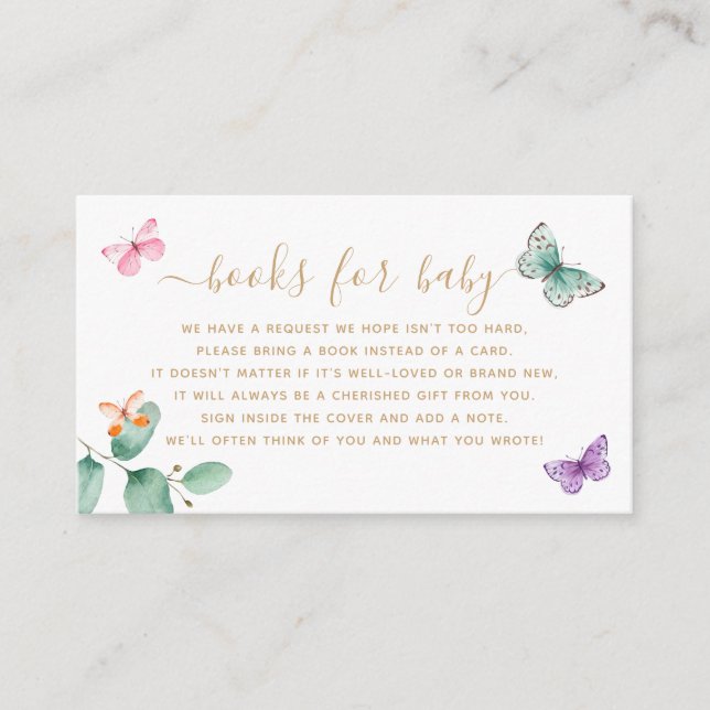 Book Request Baby Shower Butterfly Eucalyptus   Enclosure Card (Front)