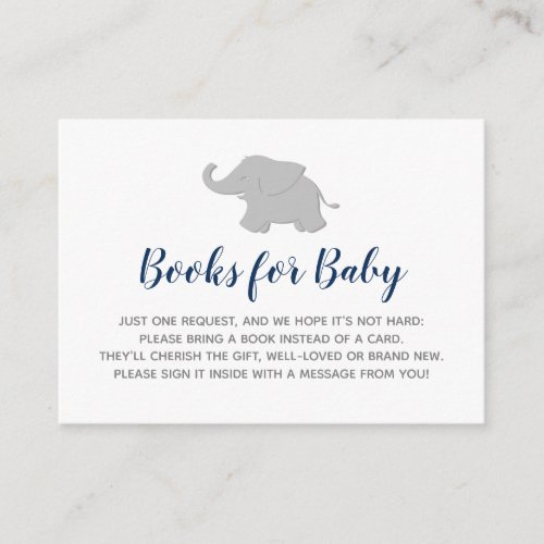 Book Request Baby Shower Elephant Navy Blue Enclosure Card