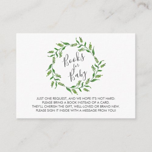 Book Request Baby Shower Greenery Wreath Enclosure Card