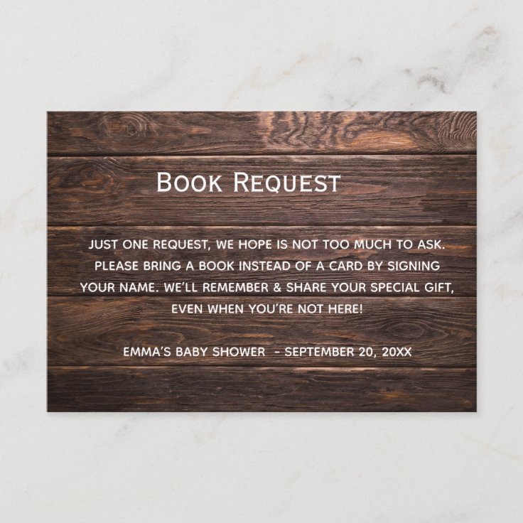 Book Request Baby Shower Rustic Invite Insert Card Zazzle