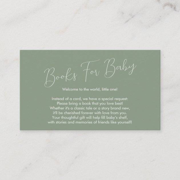 Book Request Baby Shower Sage Green Enclosure Card