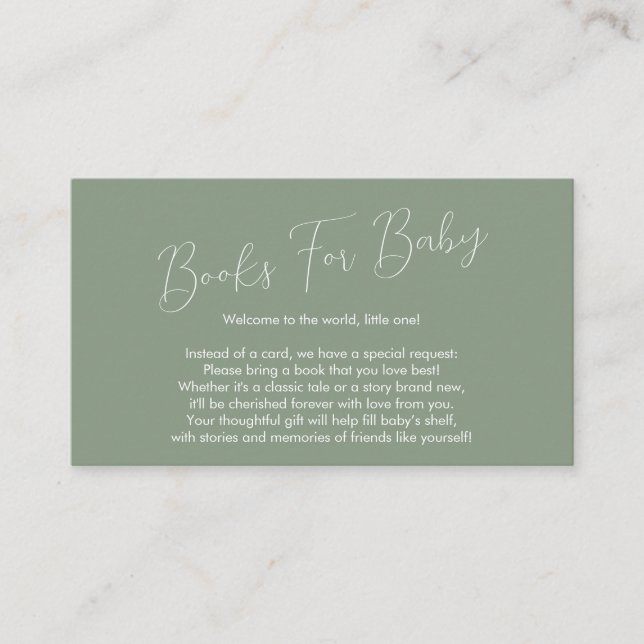 Book Request Baby Shower Sage Green Enclosure Card (Front)