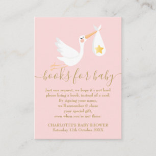 Book Request Baby Shower Stork Gold Star Pink Enclosure Card