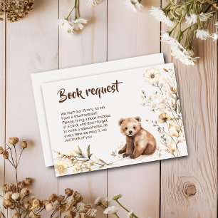 Book request bear forest flowers baby shower card