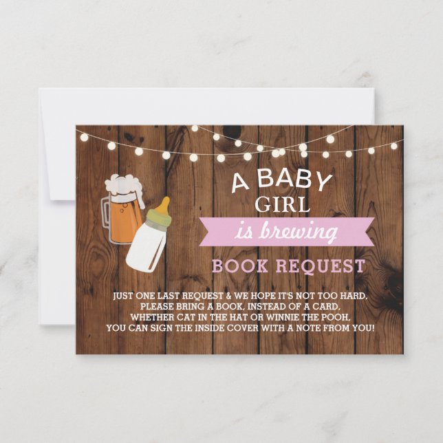 Book Request Beer Baby Shower Girl Bottle Wood Invitation (Front)