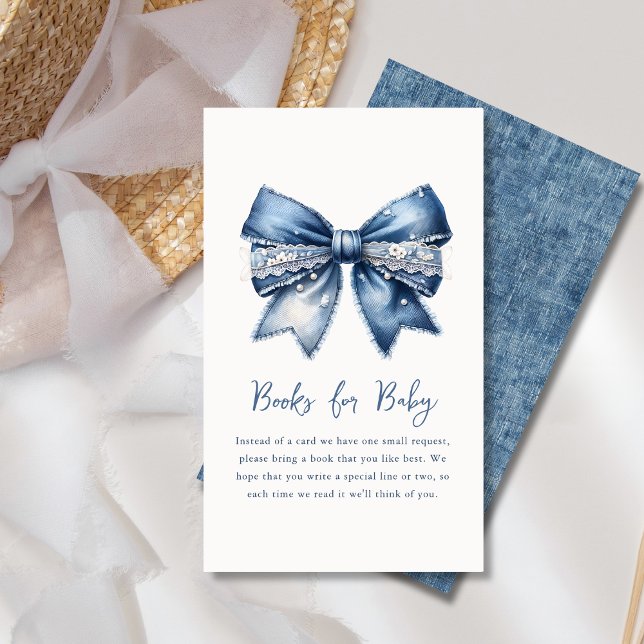 Book Request | Blue Jean Denim Bow Baby Shower  Enclosure Card (Creator Uploaded)