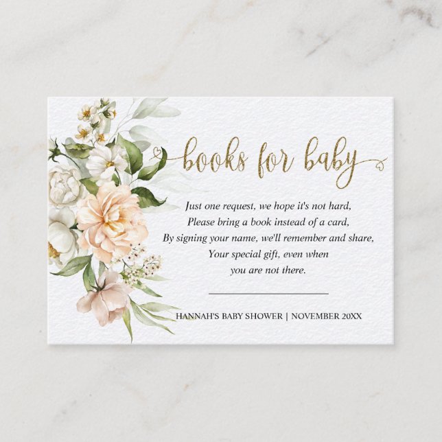 Book Request Blush Pink Rose Eucalyptus Baby  Enclosure Card (Front)