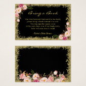 Book Request Card Black Gold Glitter Pink Floral (Front & Back)