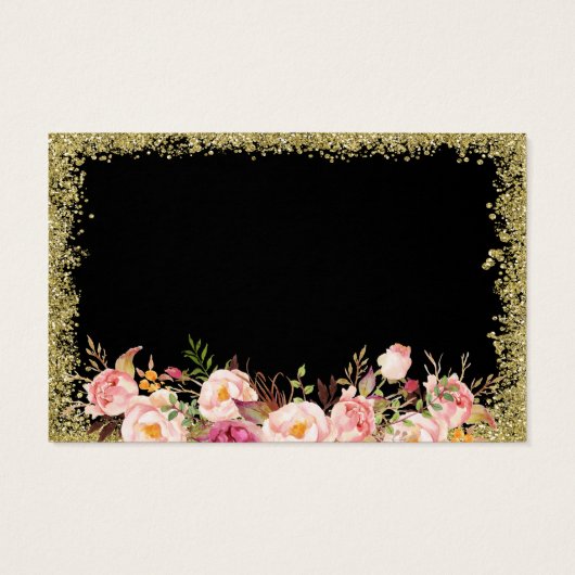Book Request Card Black Gold Glitter Pink Floral (Back)