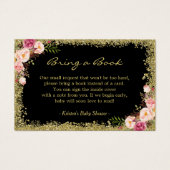 Book Request Card Black Gold Glitter Pink Floral (Front)