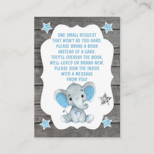 Book Request Card Boy Elephant Shower blue