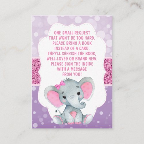 Book Request Card Girl Elephant Shower Pink Purple