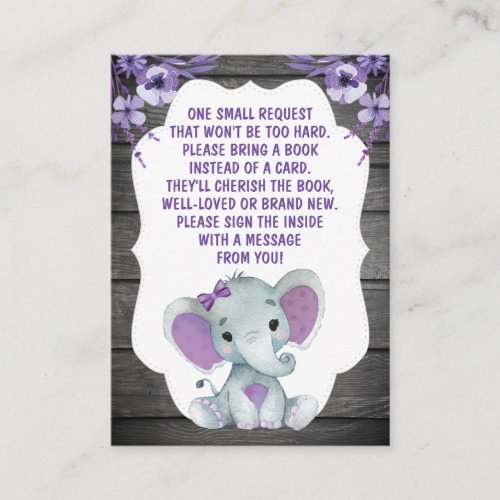 Book Request Card Girl Elephant Shower Purple