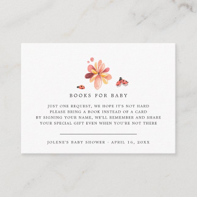 Book Request | Floral Ladybug Baby Shower Enclosure Card (Front)