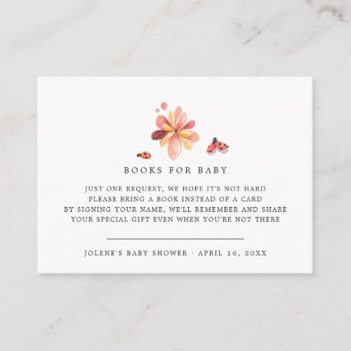 Book Request  Floral Ladybug Baby Shower Enclosure Card