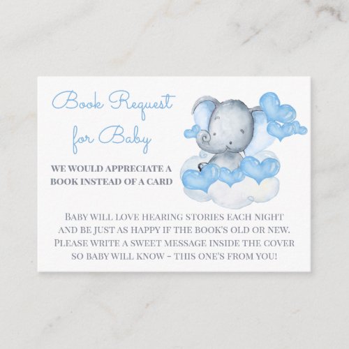 Book Request for Baby Boy Elephant Baby Shower Enclosure Card