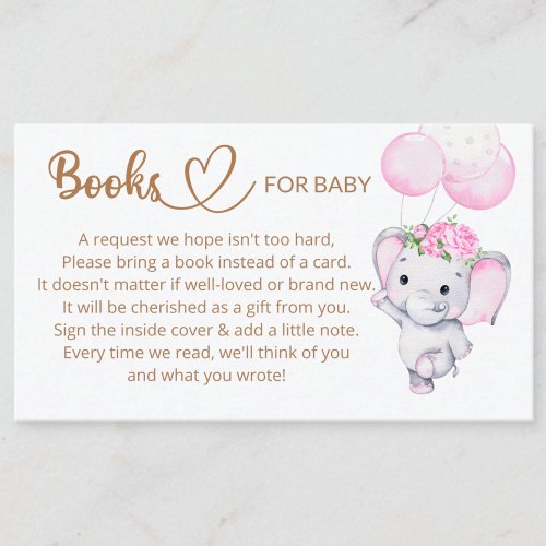 Book Request for Baby Girl Elephant Baby Shower  Enclosure Card