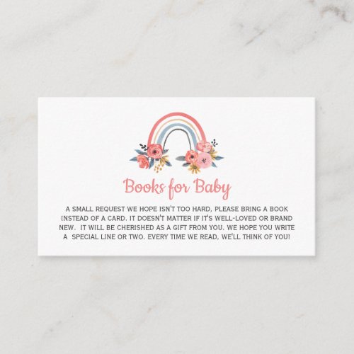 Book Request for Baby Shower Floral Rainbow Enclosure Card