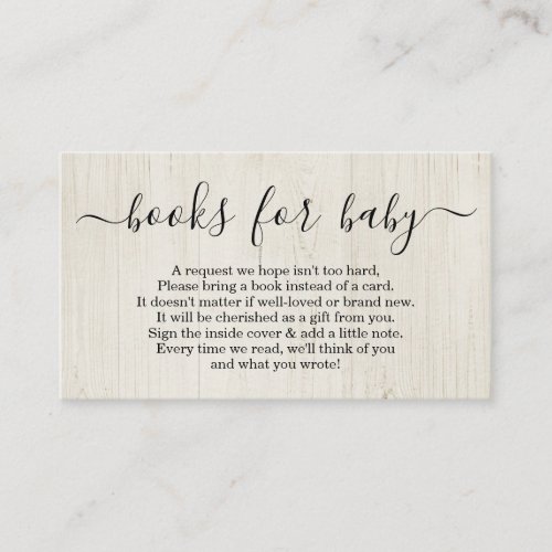 Book Request for Baby Shower Invitation - Rustic - A wonderfully rustic wood backdrop for your baby shower invitation insert, requesting books instead of cards for the soon-to-be well-read baby on the way.