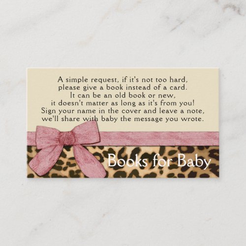 Book Request for Baby Shower Lepoard Pink Bow Enclosure Card