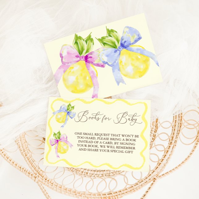 Book Request Lemon Pink Blue Bow Baby Shower Enclosure Card (Creator Uploaded)
