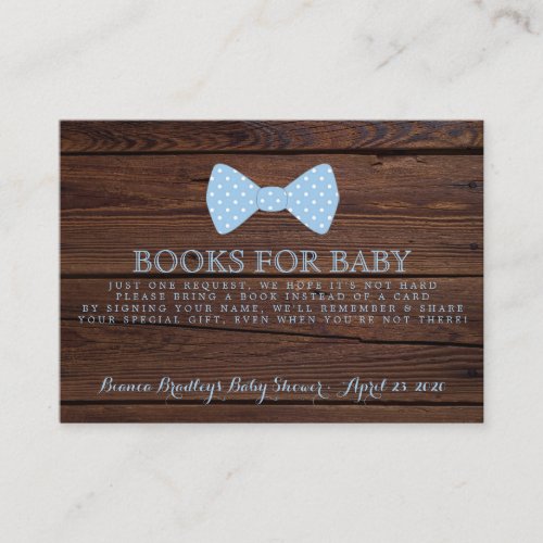 Book Request Little Man Baby Shower Rustic Bowtie Enclosure Card