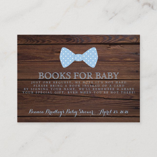 Book Request Little Man Baby Shower Rustic Bowtie Enclosure Card (Front)