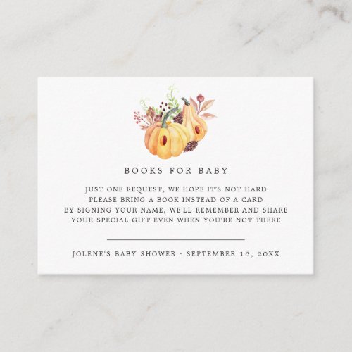 Book Request  Little Pumpkin Autumn Baby Shower Enclosure Card